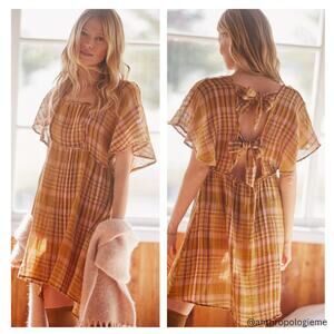 New Anthropologie Gauzy Plaid Mini Dress - Large